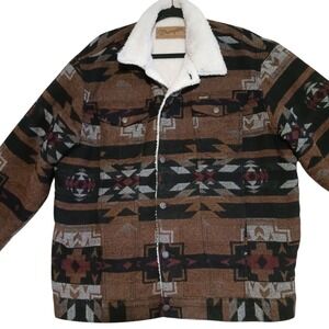 Wrangler Jacquard Sherpa Lined Southwestern Print 4-Pocket Coat Men's size LT